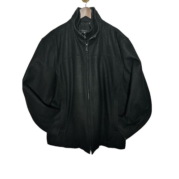 EUC Calvin Klein Men’s Wool Blend Coat Black Size Large Double Zip Lined ($395)